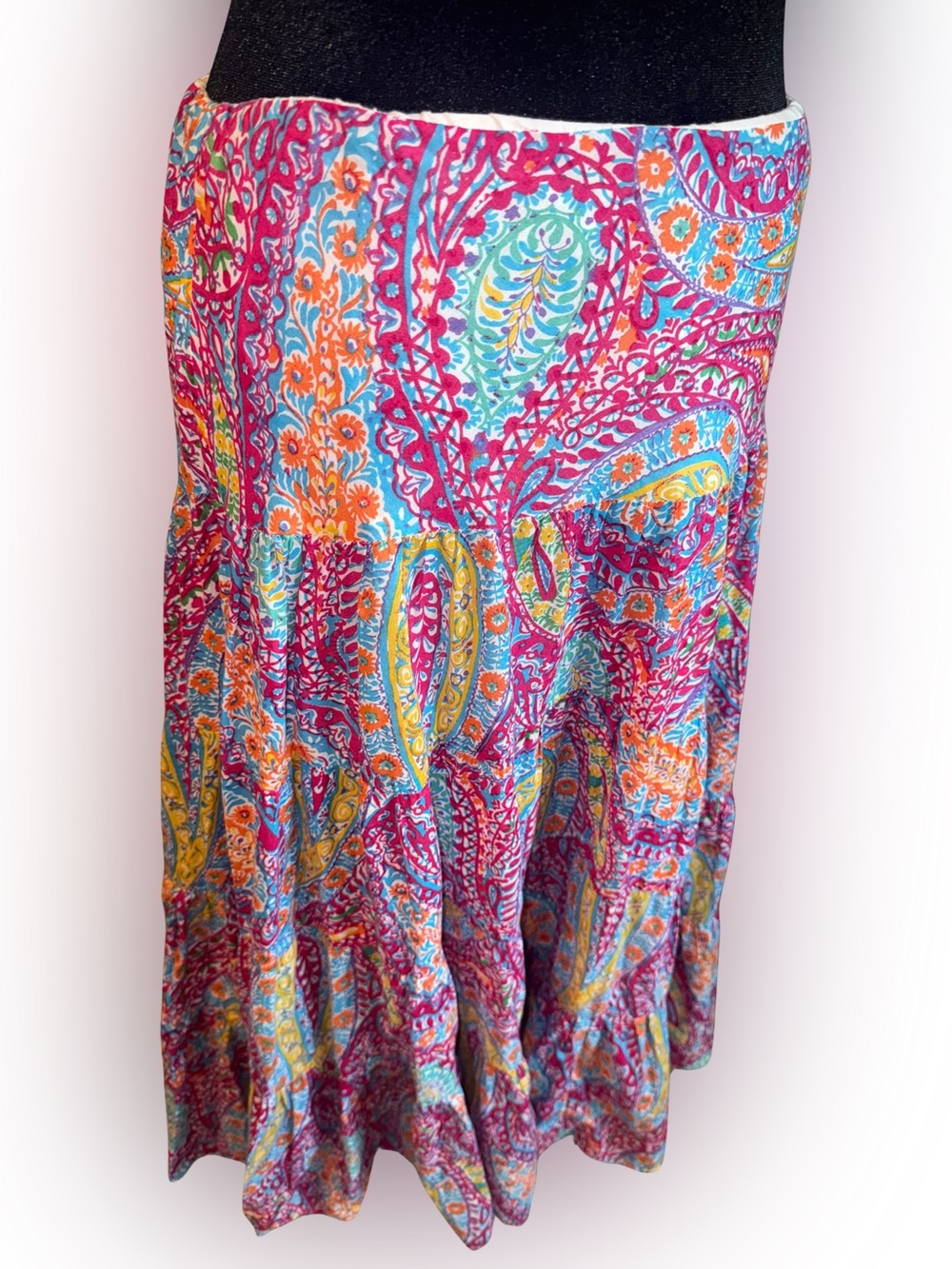 Lauren Ralph Lauren Paisley Tiered Midi Skirt Colorful Boho Cotton Skirt Medium
